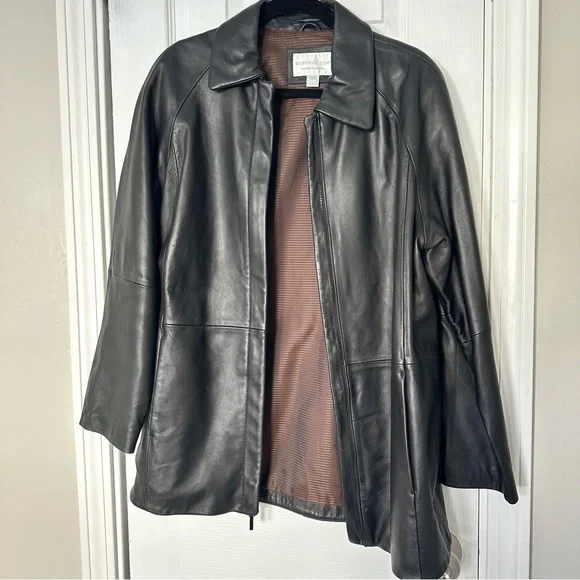 Worthington Genuine Lambskin Leather Coat Women’s Medium Zip Up Jacket Vtg Black - Picture 2 of 13